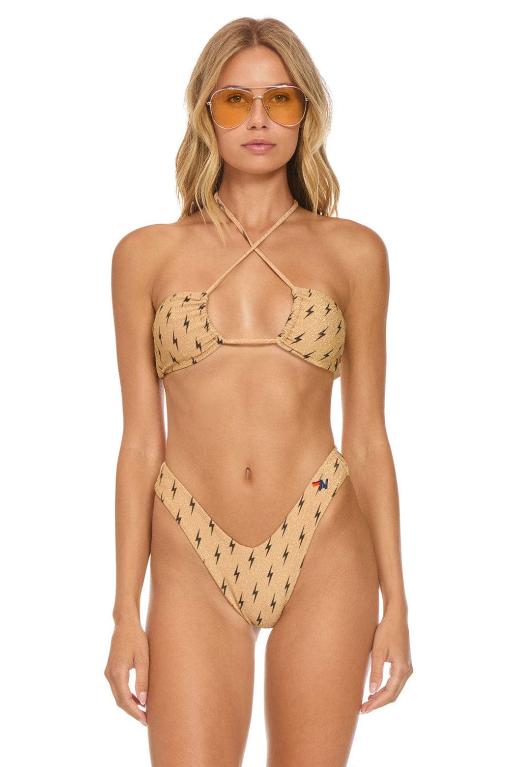 Classic SPARKLE ST TROPEZ BANDEAU HALTER BIKINI TOP - BLACK BOLT REPEAT