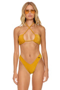 Classic SPARKLE ST TROPEZ BANDEAU HALTER BIKINI TOP - GOLD