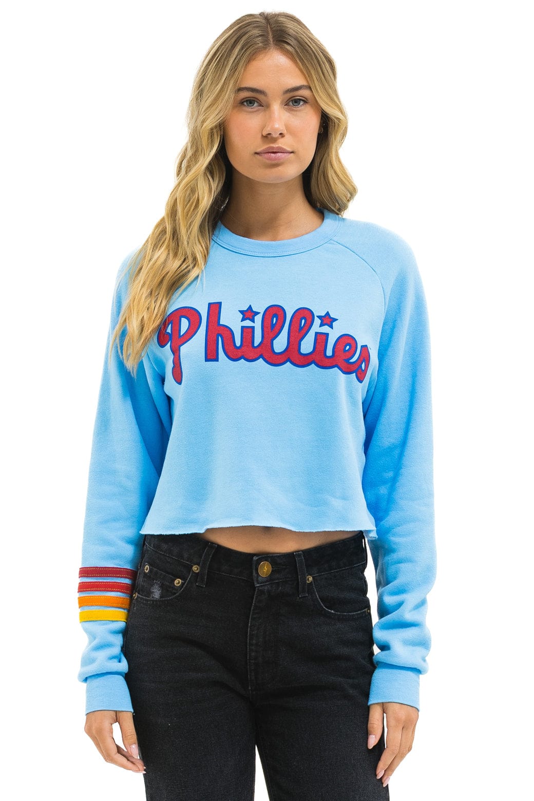 Classic PHILLIES RUGBY STITCH CROPPED CREW SWEATSHIRT - SKY
