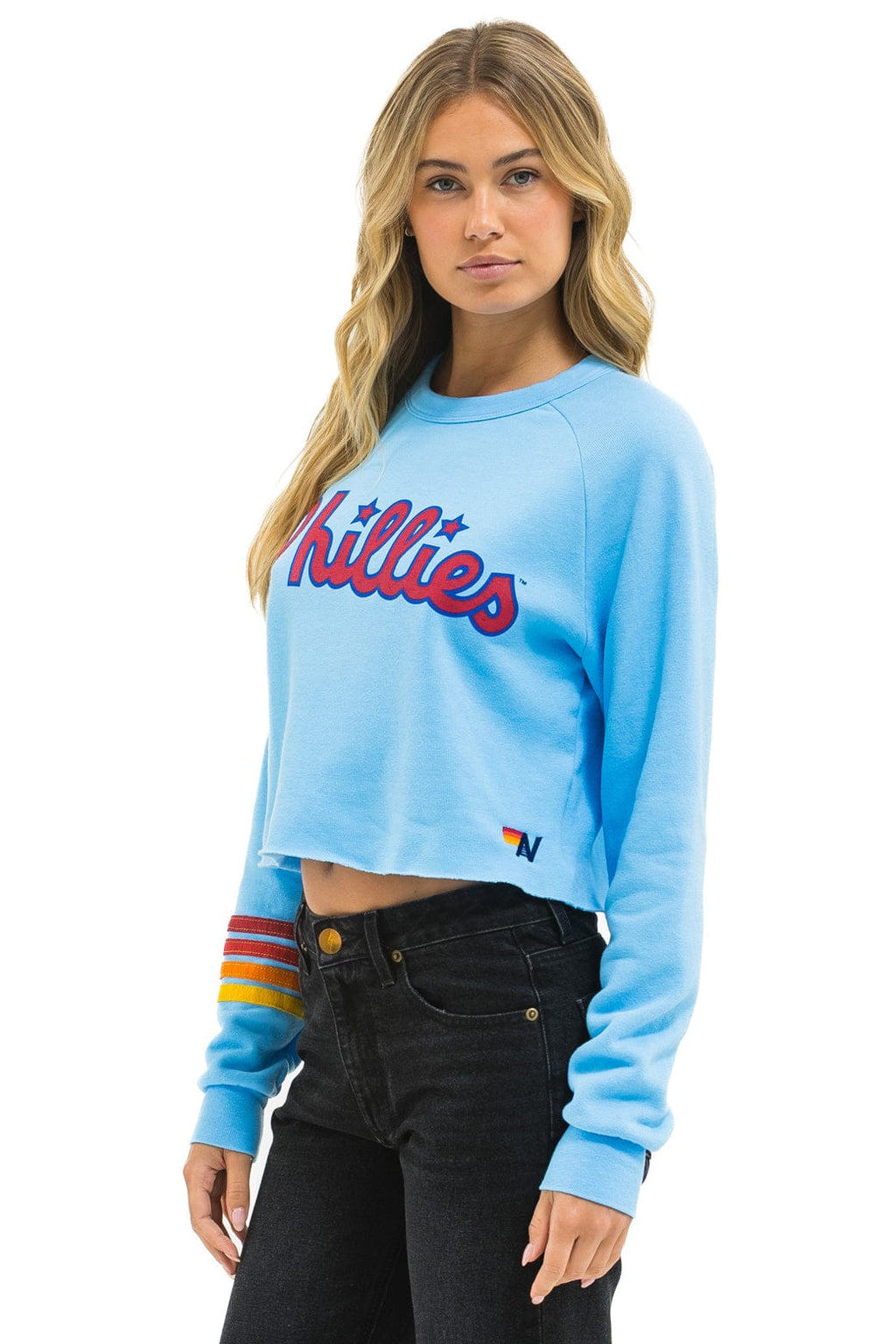 Classic PHILLIES RUGBY STITCH CROPPED CREW SWEATSHIRT - SKY