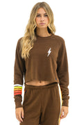 Classic BOLT RUGBY STITCH CROPPED CREW SWEATSHIRT - CHOCOLATE WHITE NEON