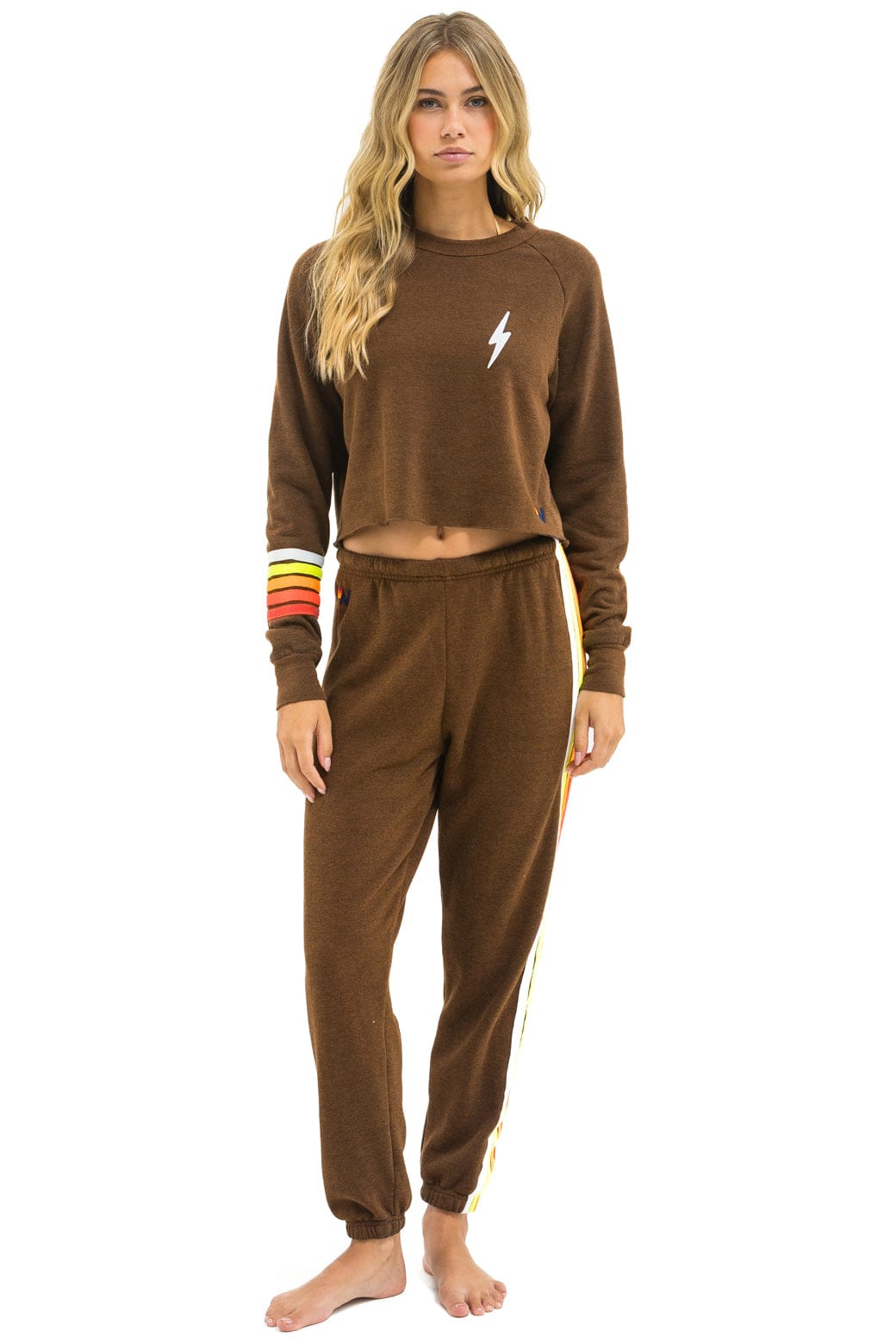 Classic BOLT RUGBY STITCH CROPPED CREW SWEATSHIRT - CHOCOLATE WHITE NEON