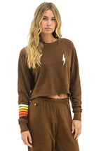 Classic BOLT RUGBY STITCH CROPPED CREW SWEATSHIRT - CHOCOLATE WHITE NEON