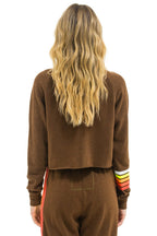 Classic BOLT RUGBY STITCH CROPPED CREW SWEATSHIRT - CHOCOLATE WHITE NEON