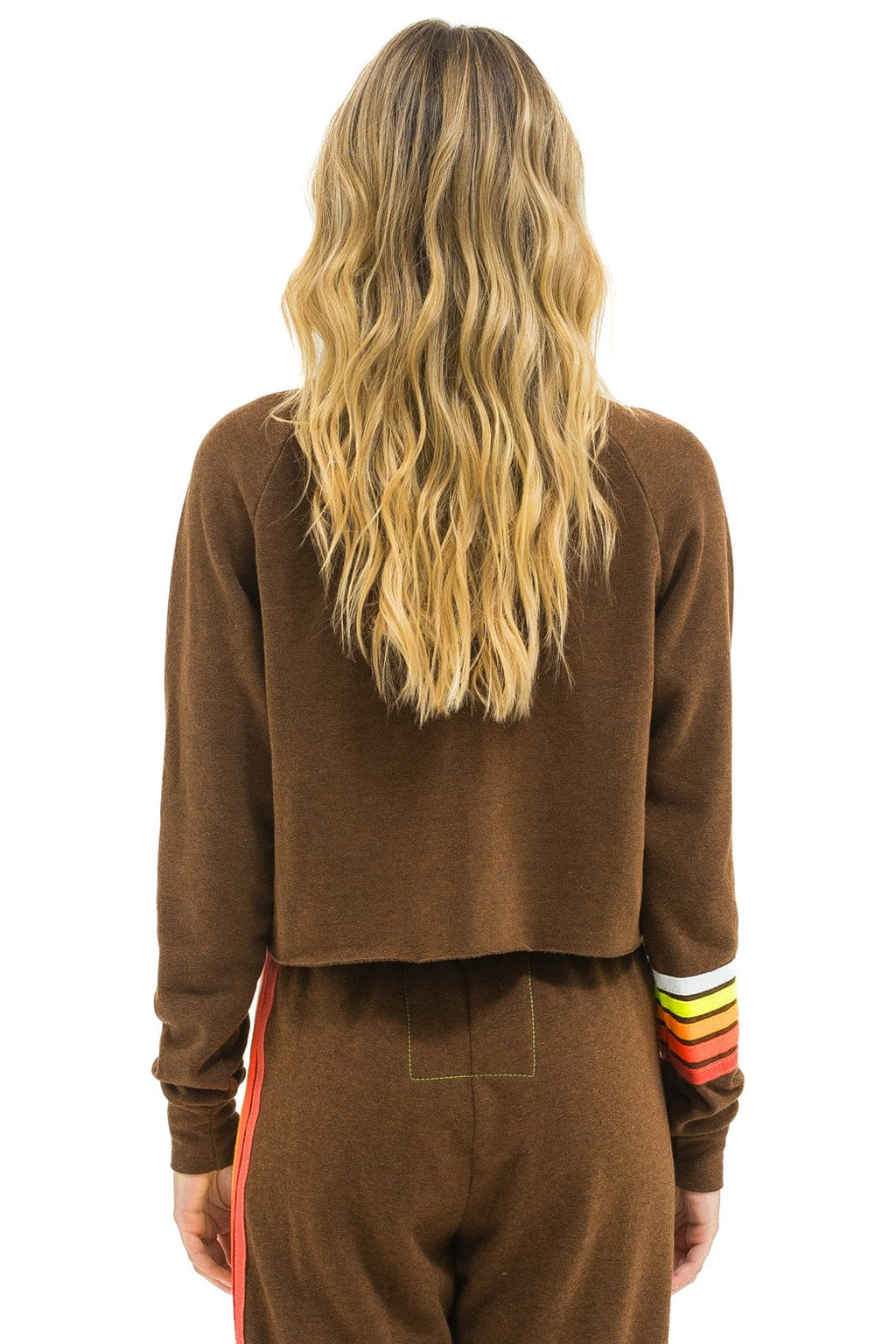 Classic BOLT RUGBY STITCH CROPPED CREW SWEATSHIRT - CHOCOLATE WHITE NEON