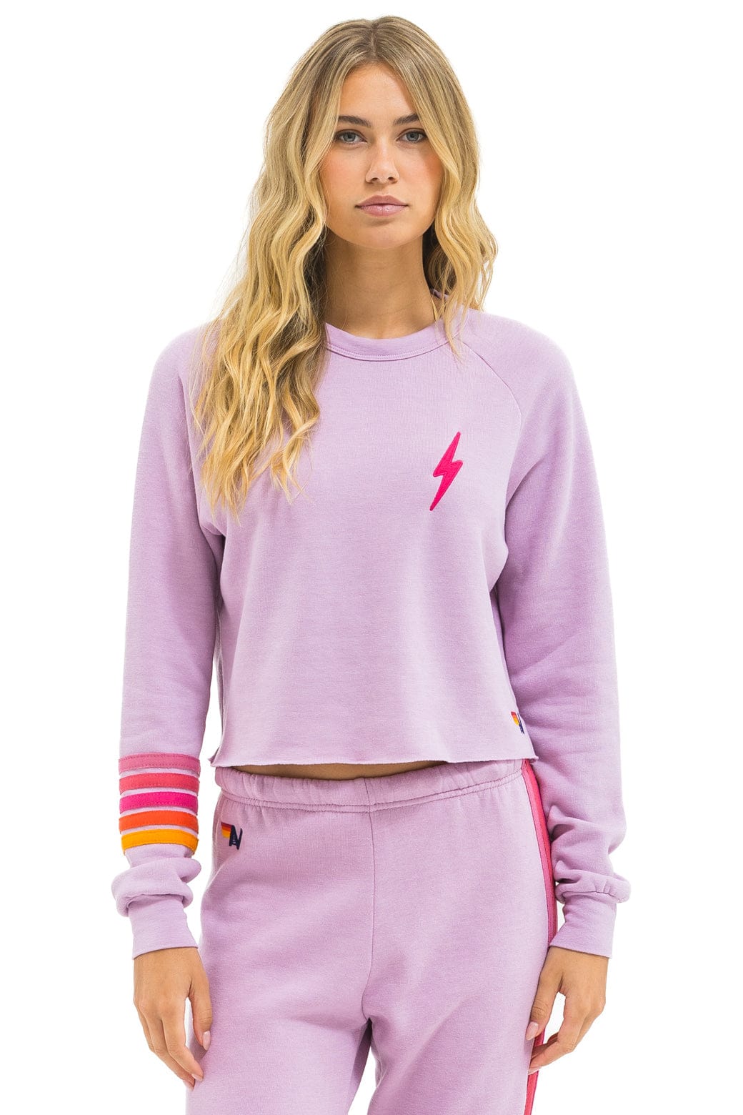 Classic BOLT RUGBY STITCH CROPPED CREW SWEATSHIRT - MAUVE MAGENTA ORANGE