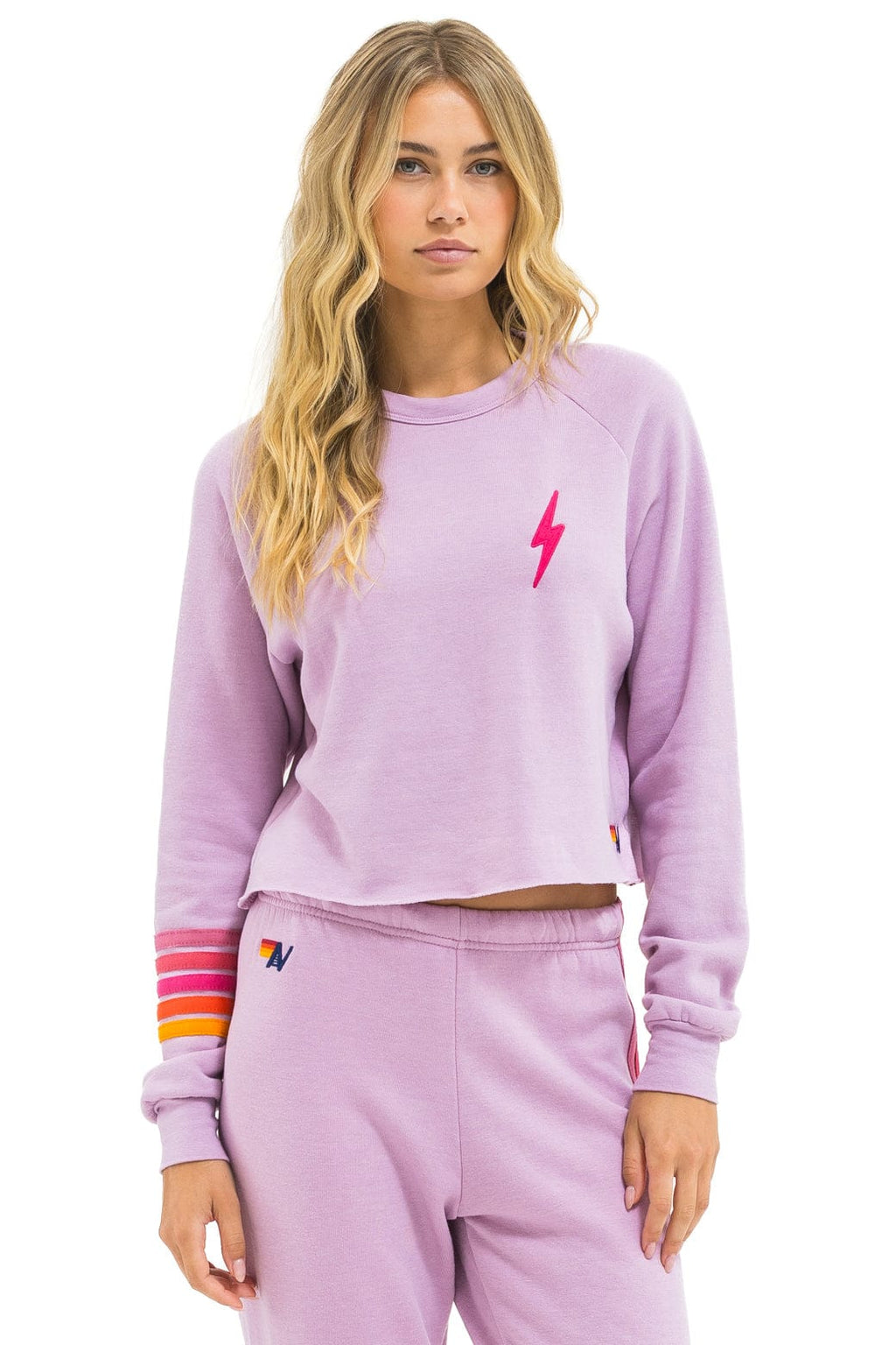 Classic BOLT RUGBY STITCH CROPPED CREW SWEATSHIRT - MAUVE MAGENTA ORANGE
