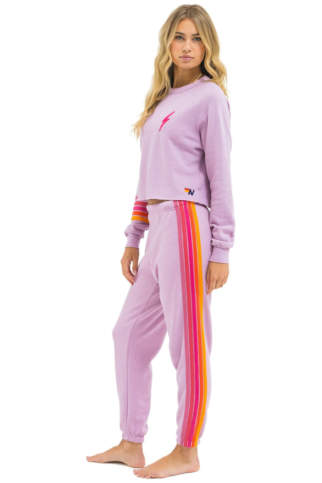 Classic BOLT RUGBY STITCH CROPPED CREW SWEATSHIRT - MAUVE MAGENTA ORANGE