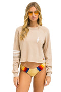 Classic BOLT RUGBY STITCH CROPPED CREW SWEATSHIRT - SAND WHITE GREY