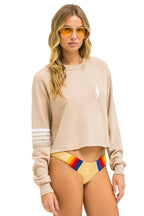 Classic BOLT RUGBY STITCH CROPPED CREW SWEATSHIRT - SAND WHITE GREY