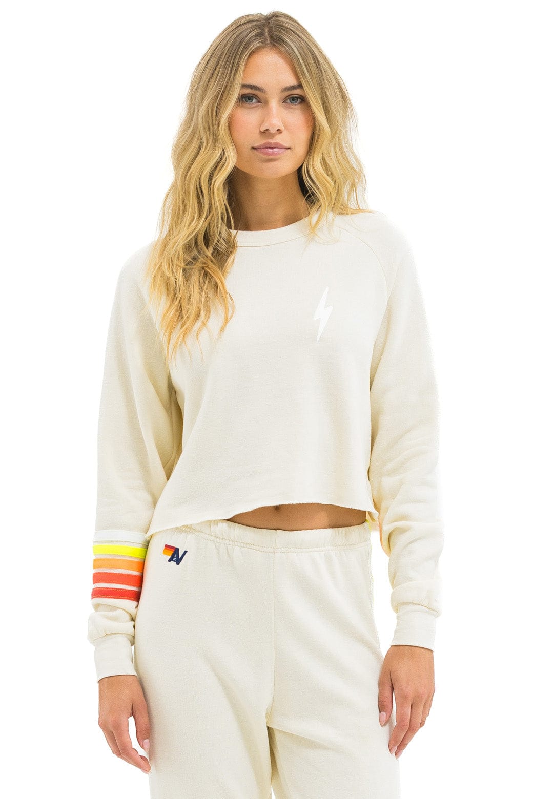 Classic BOLT RUGBY STITCH CROPPED CREW SWEATSHIRT - VINTAGE WHITE WHITE NEON