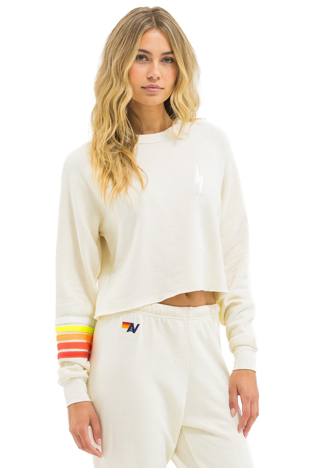 Classic BOLT RUGBY STITCH CROPPED CREW SWEATSHIRT - VINTAGE WHITE WHITE NEON