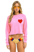 Classic HEART STITCH CROPPED CREW SWEATSHIRT - NEON PINK