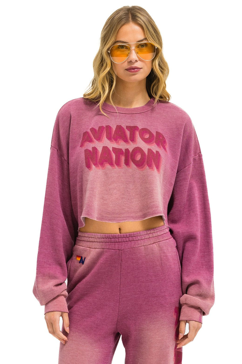 Classic AN 3D CROPPED CREW SWEATSHIRT RELAXED - FADED BERRY