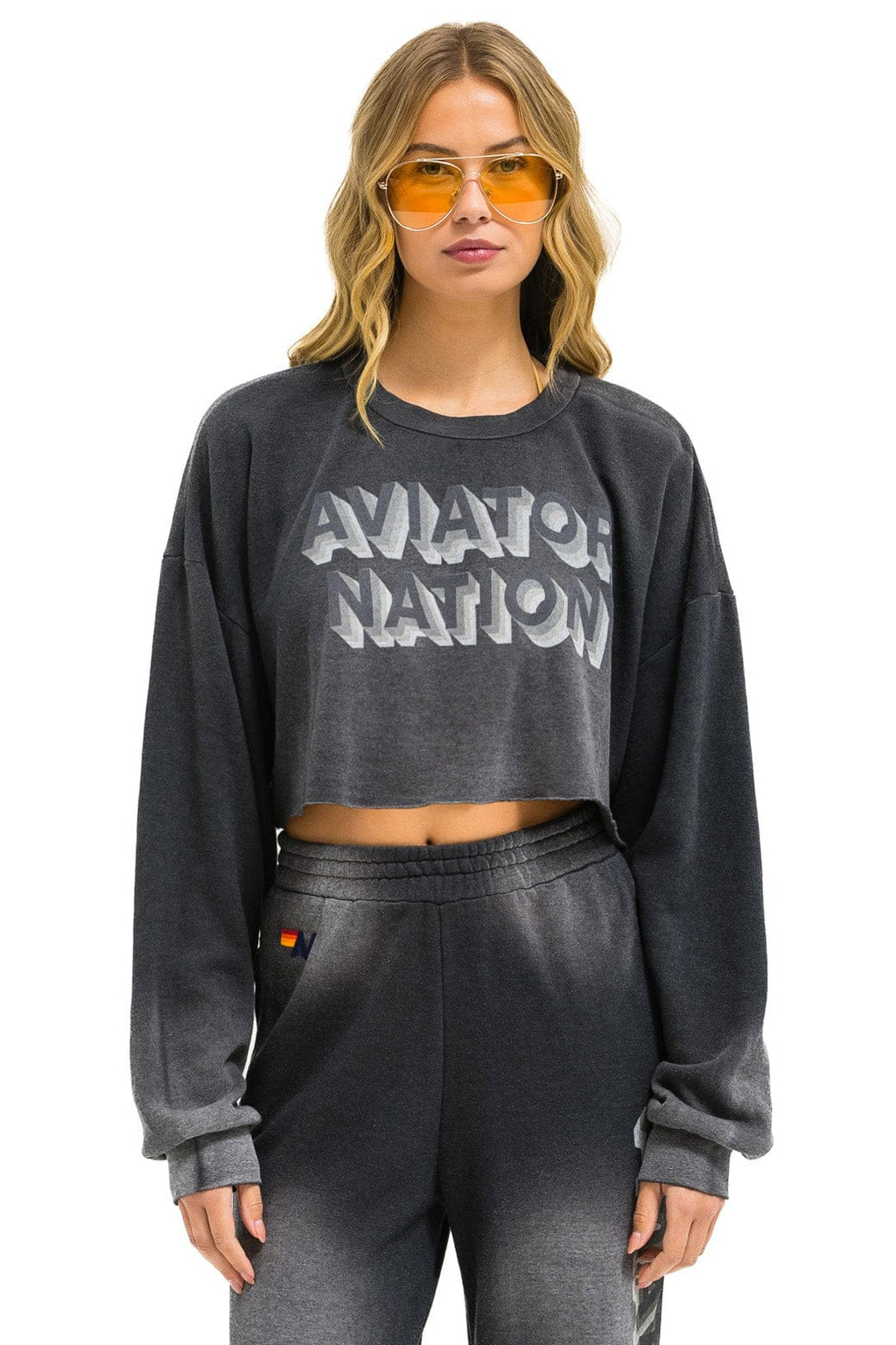 Classic AN 3D CROPPED CREW SWEATSHIRT RELAXED - FADED SMOKE