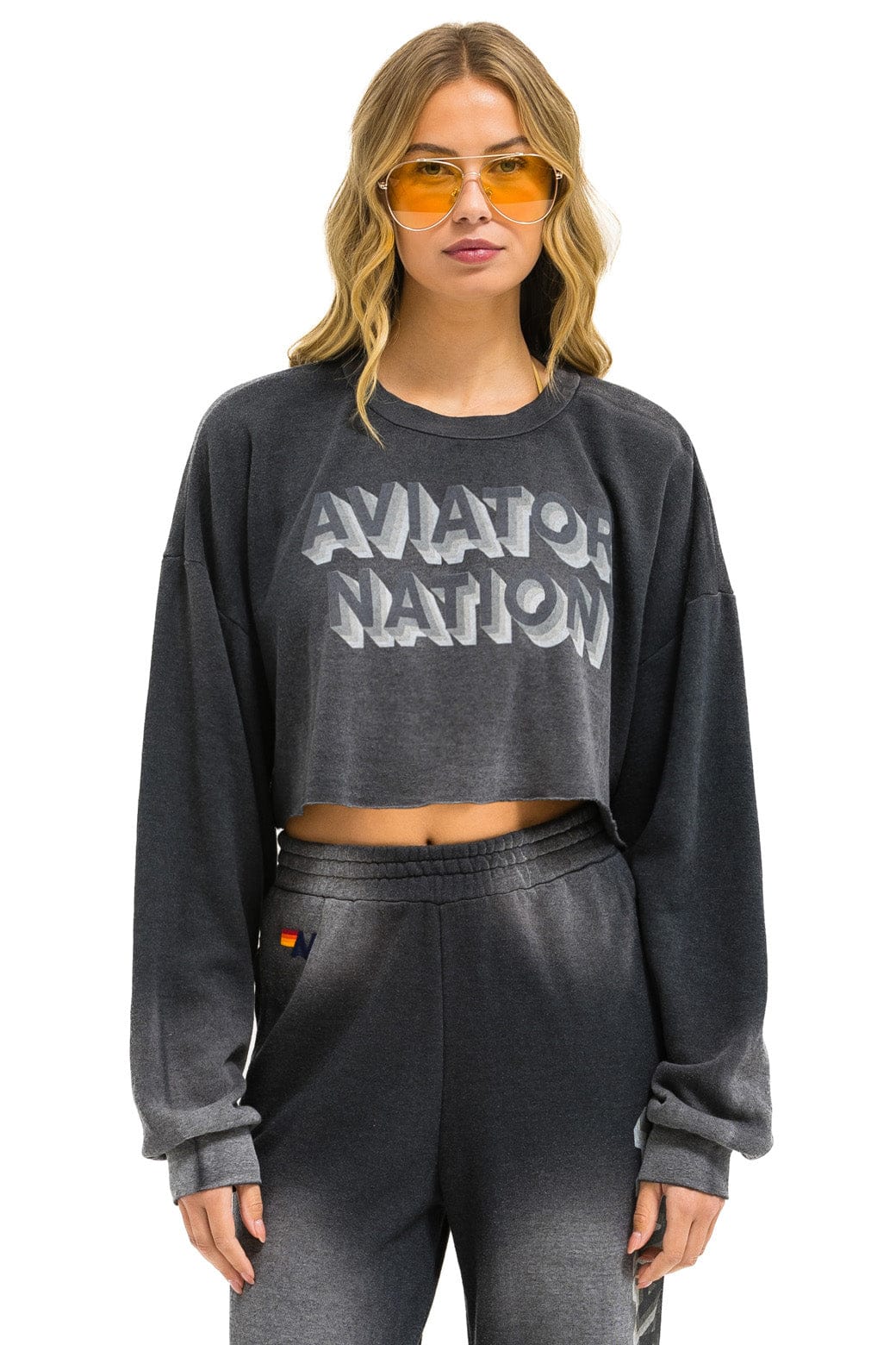 Classic AN 3D CROPPED CREW SWEATSHIRT RELAXED - FADED SMOKE