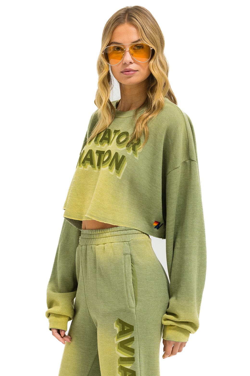 Classic AN 3D CROPPED CREW SWEATSHIRT RELAXED - FADED ARMY