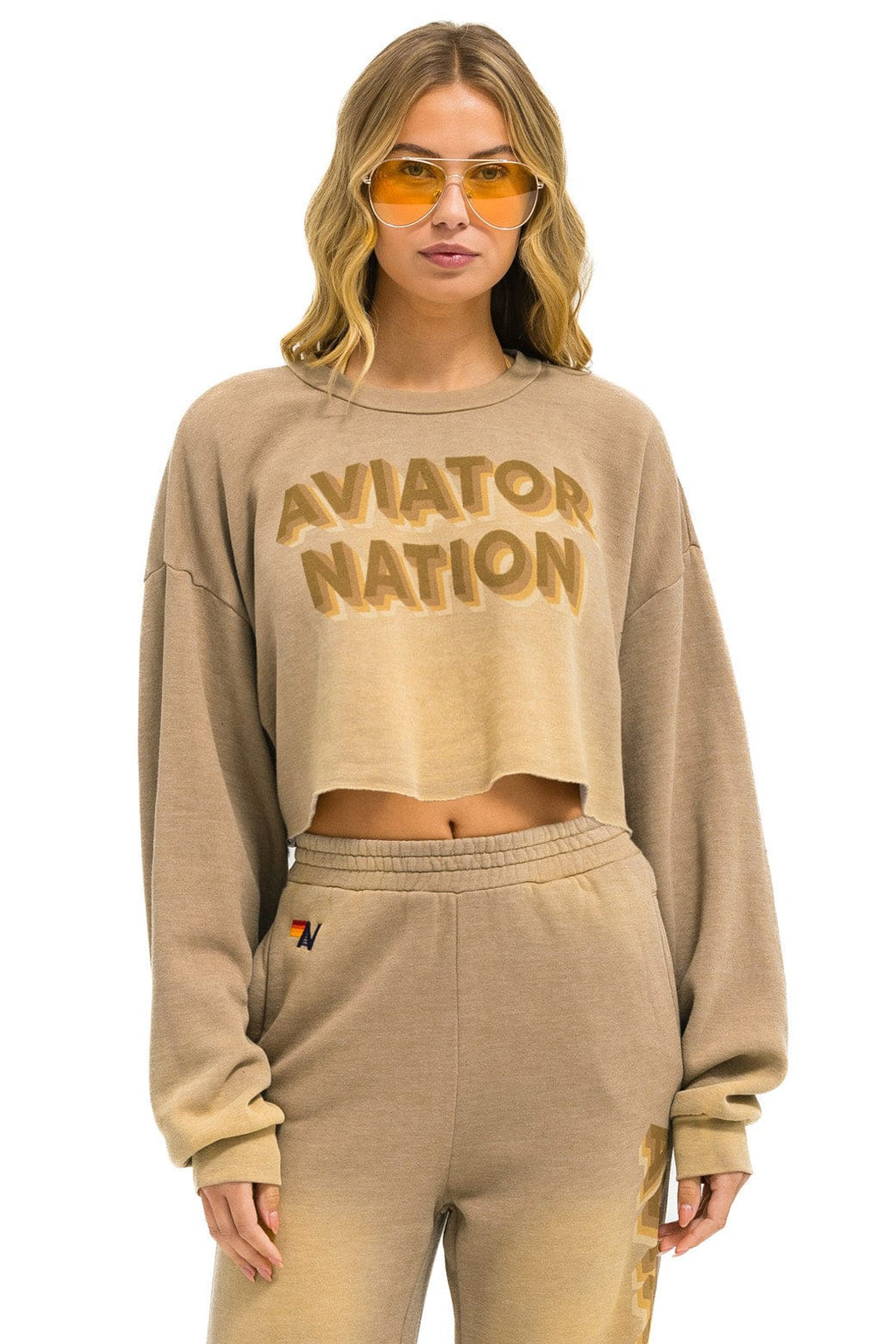 Classic AN 3D CROPPED CREW SWEATSHIRT RELAXED - FADED TAN
