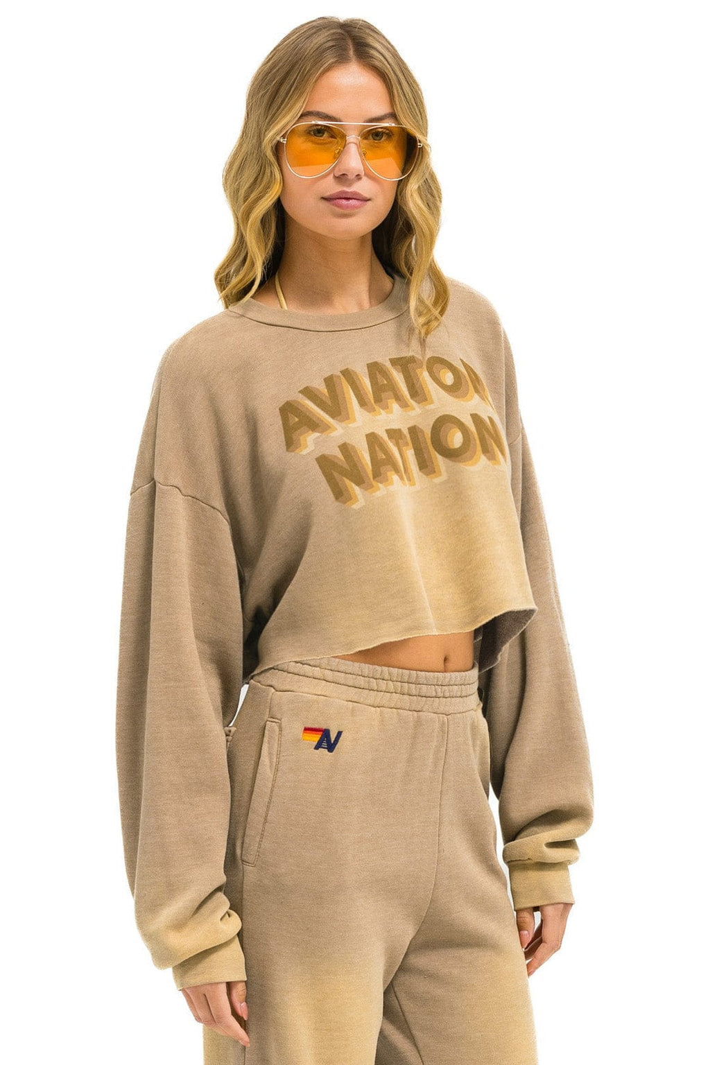 Classic AN 3D CROPPED CREW SWEATSHIRT RELAXED - FADED TAN