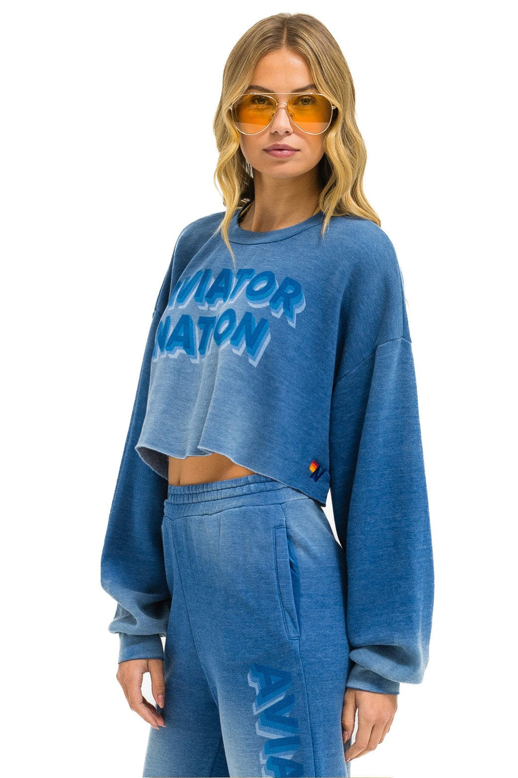 Classic AN 3D CROPPED CREW SWEATSHIRT RELAXED - FADED WATER