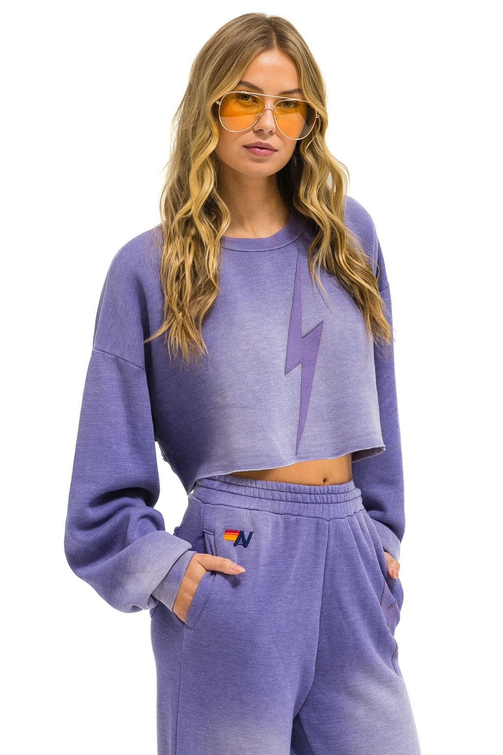 Classic BOLT STITCH CROPPED CREW SWEATSHIRT RELAXED - FADED GRAPE