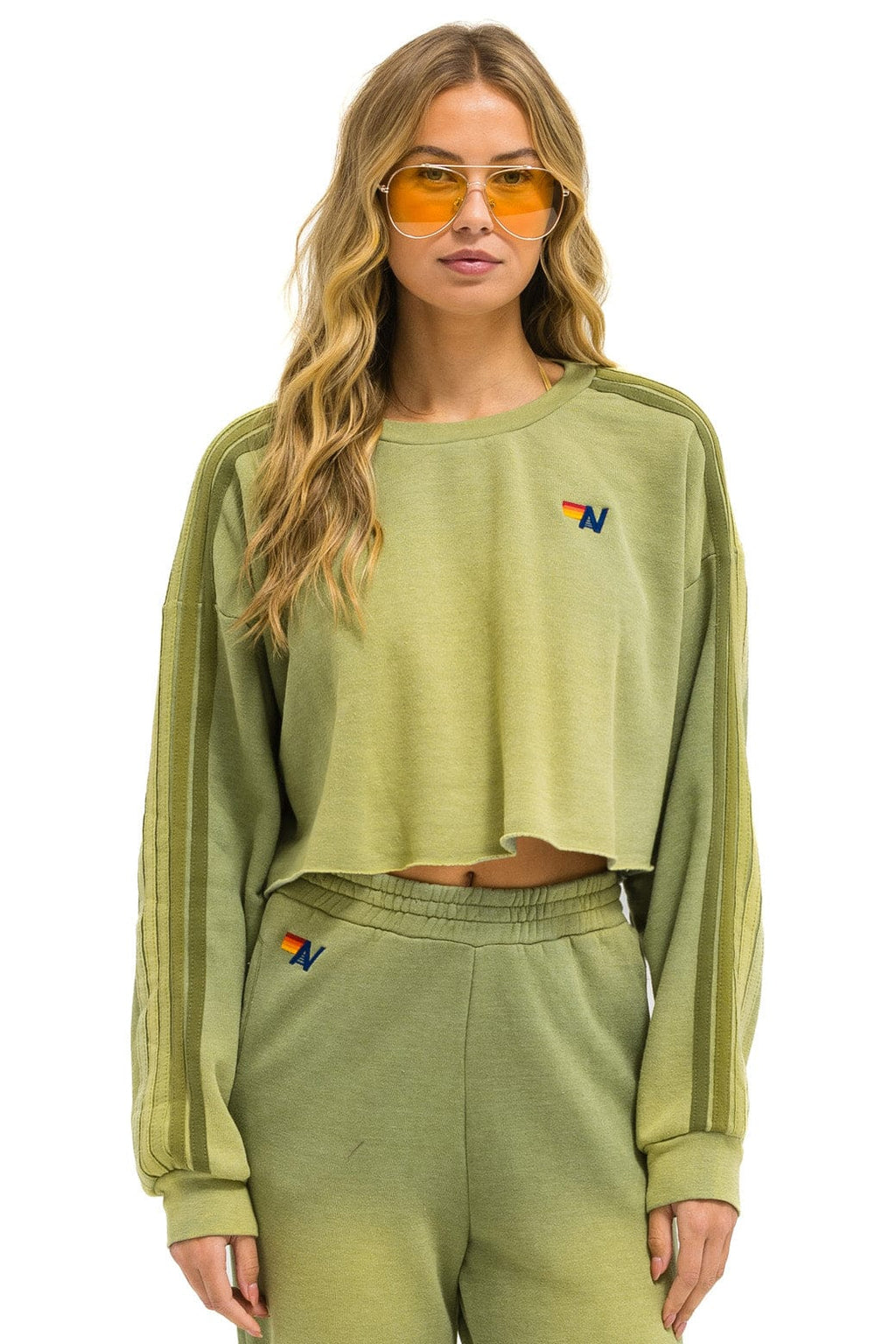 Classic CLASSIC STRIPE CROPPED CREW SWEATSHIRT RELAXED - FADED ARMY