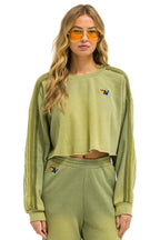 Classic CLASSIC STRIPE CROPPED CREW SWEATSHIRT RELAXED - FADED ARMY