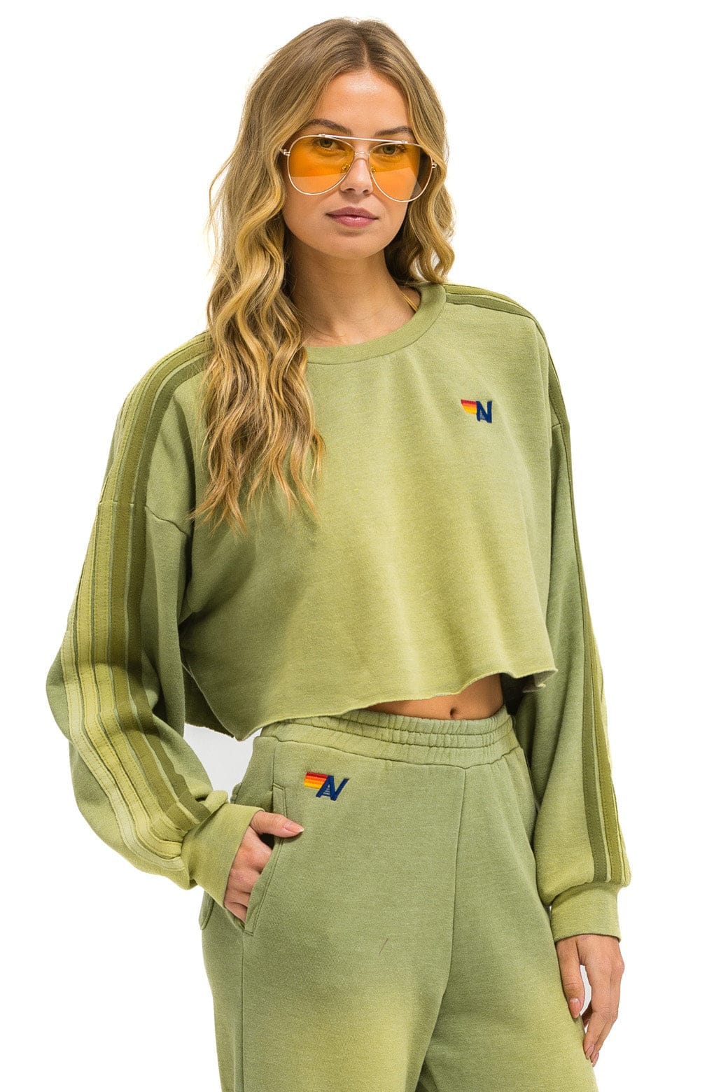Classic CLASSIC STRIPE CROPPED CREW SWEATSHIRT RELAXED - FADED ARMY