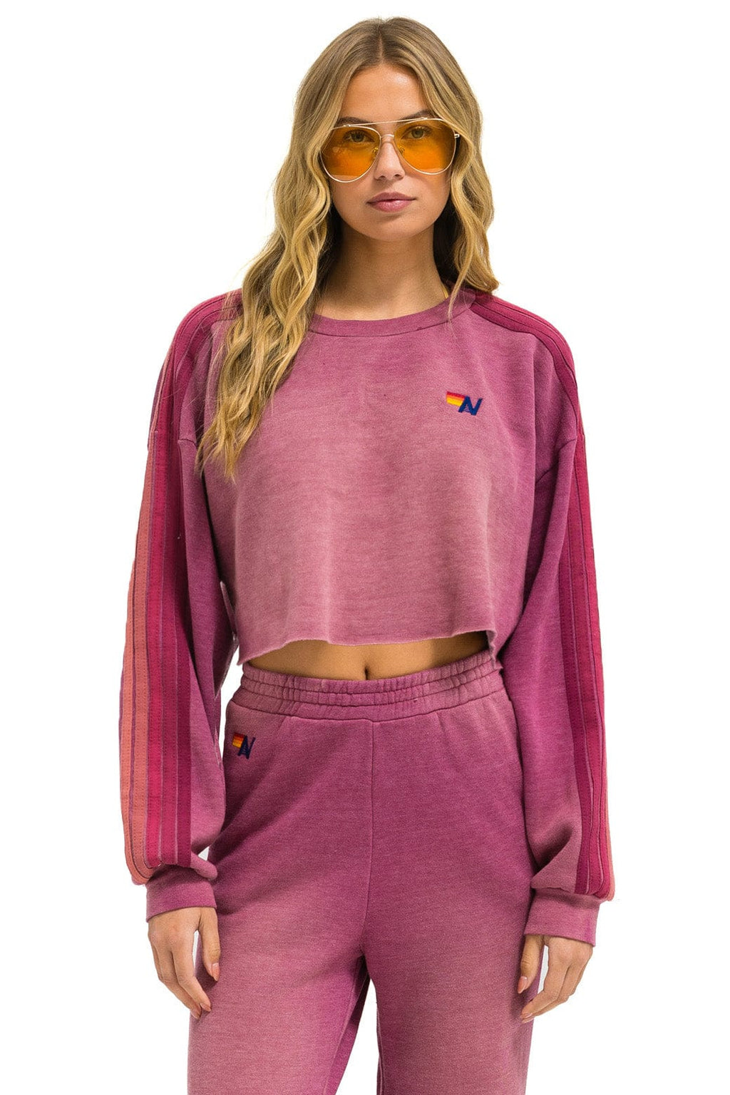 Classic CLASSIC STRIPE CROPPED CREW SWEATSHIRT RELAXED - FADED BERRY