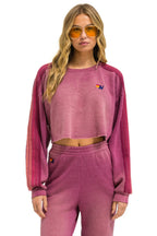 Classic CLASSIC STRIPE CROPPED CREW SWEATSHIRT RELAXED - FADED BERRY