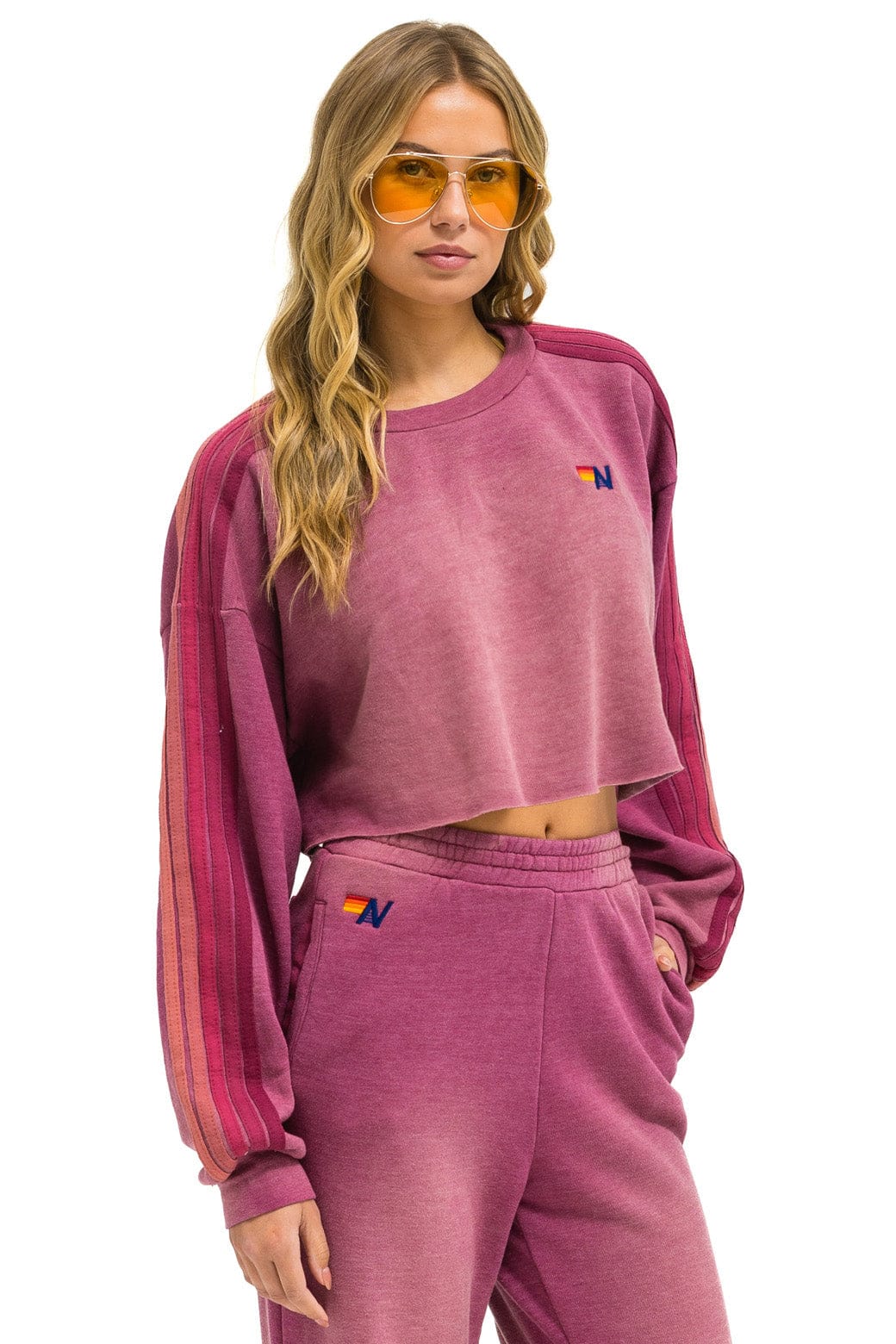 Classic CLASSIC STRIPE CROPPED CREW SWEATSHIRT RELAXED - FADED BERRY