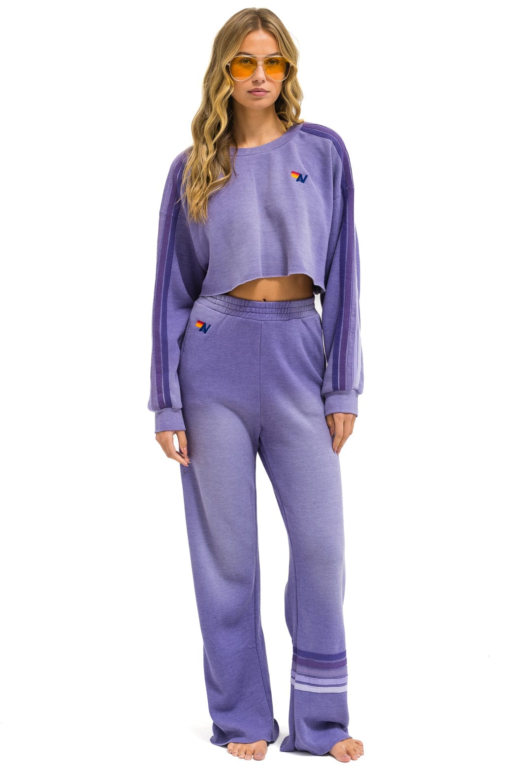 Classic CLASSIC STRIPE CROPPED CREW SWEATSHIRT RELAXED - FADED GRAPE