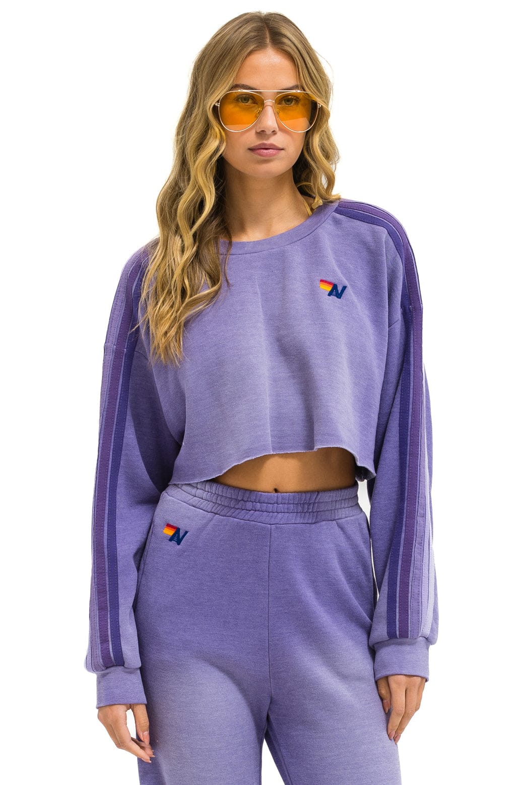 Classic CLASSIC STRIPE CROPPED CREW SWEATSHIRT RELAXED - FADED GRAPE
