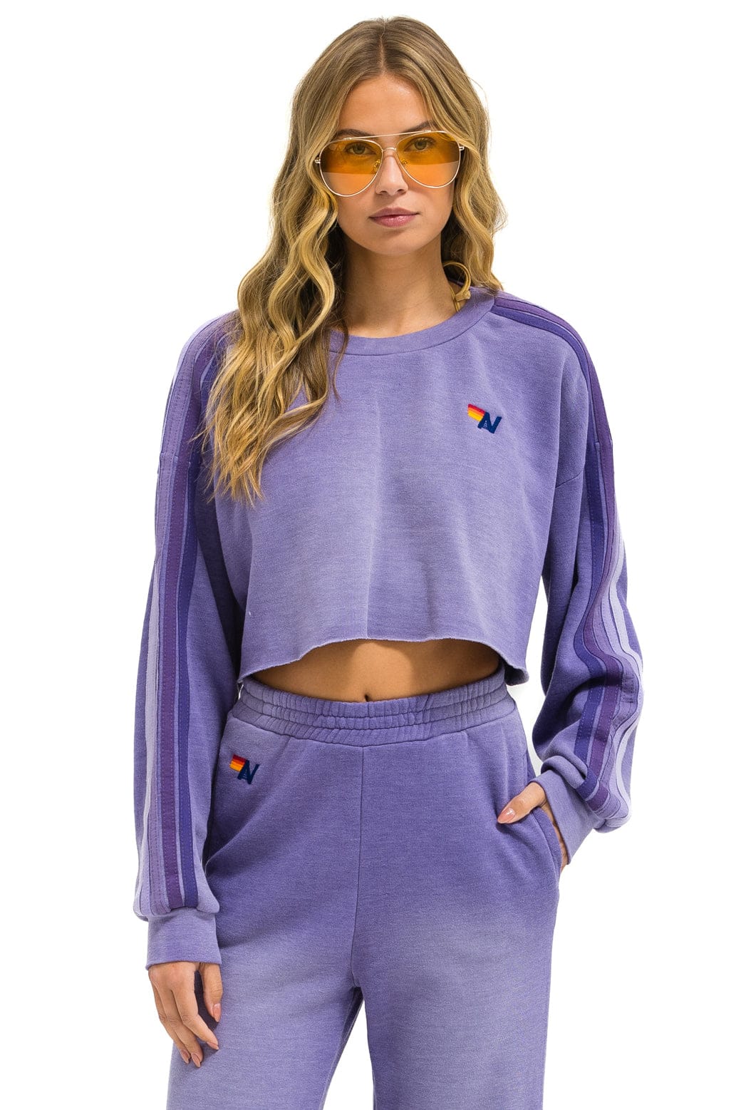 Classic CLASSIC STRIPE CROPPED CREW SWEATSHIRT RELAXED - FADED GRAPE