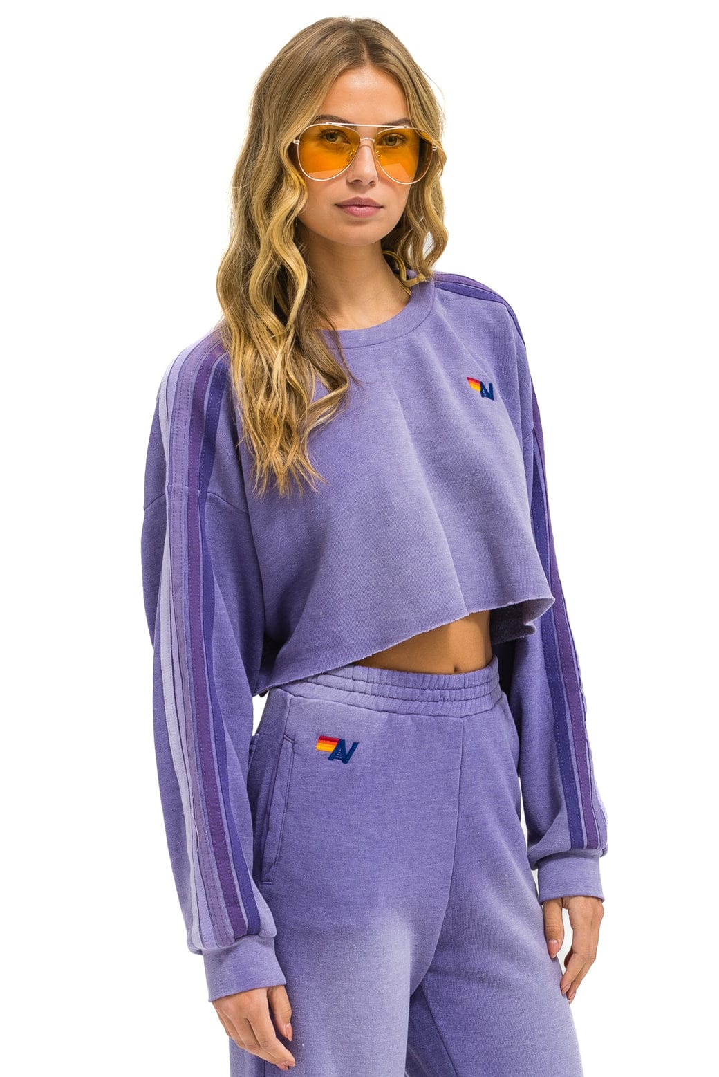 Classic CLASSIC STRIPE CROPPED CREW SWEATSHIRT RELAXED - FADED GRAPE