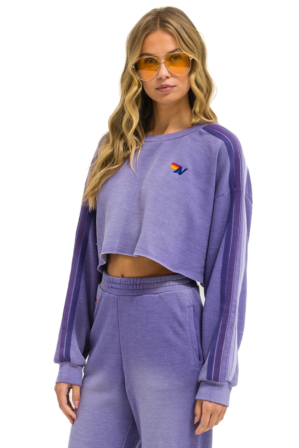 Classic CLASSIC STRIPE CROPPED CREW SWEATSHIRT RELAXED - FADED GRAPE