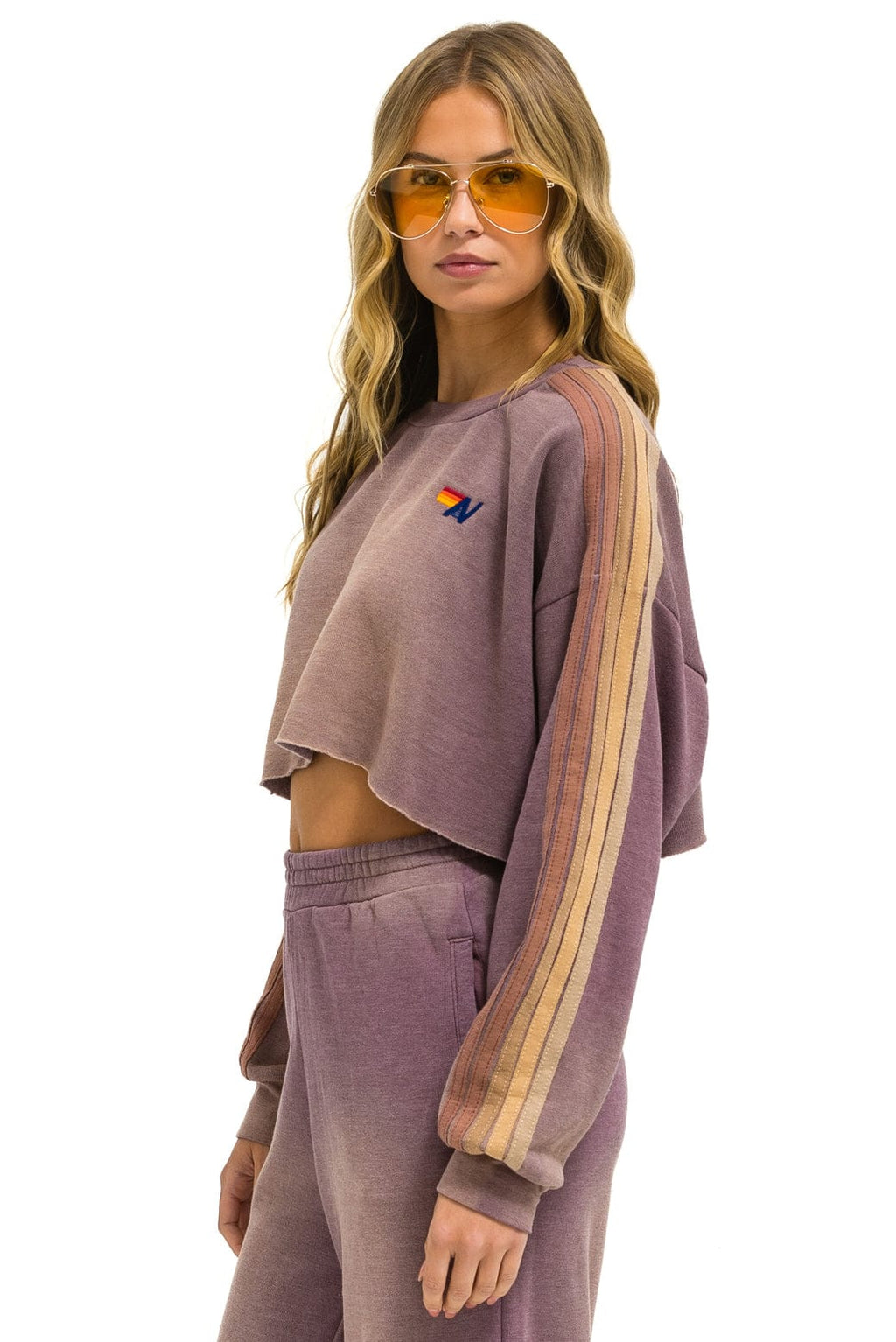 Classic CLASSIC STRIPE CROPPED CREW SWEATSHIRT RELAXED - FADED MOCHA