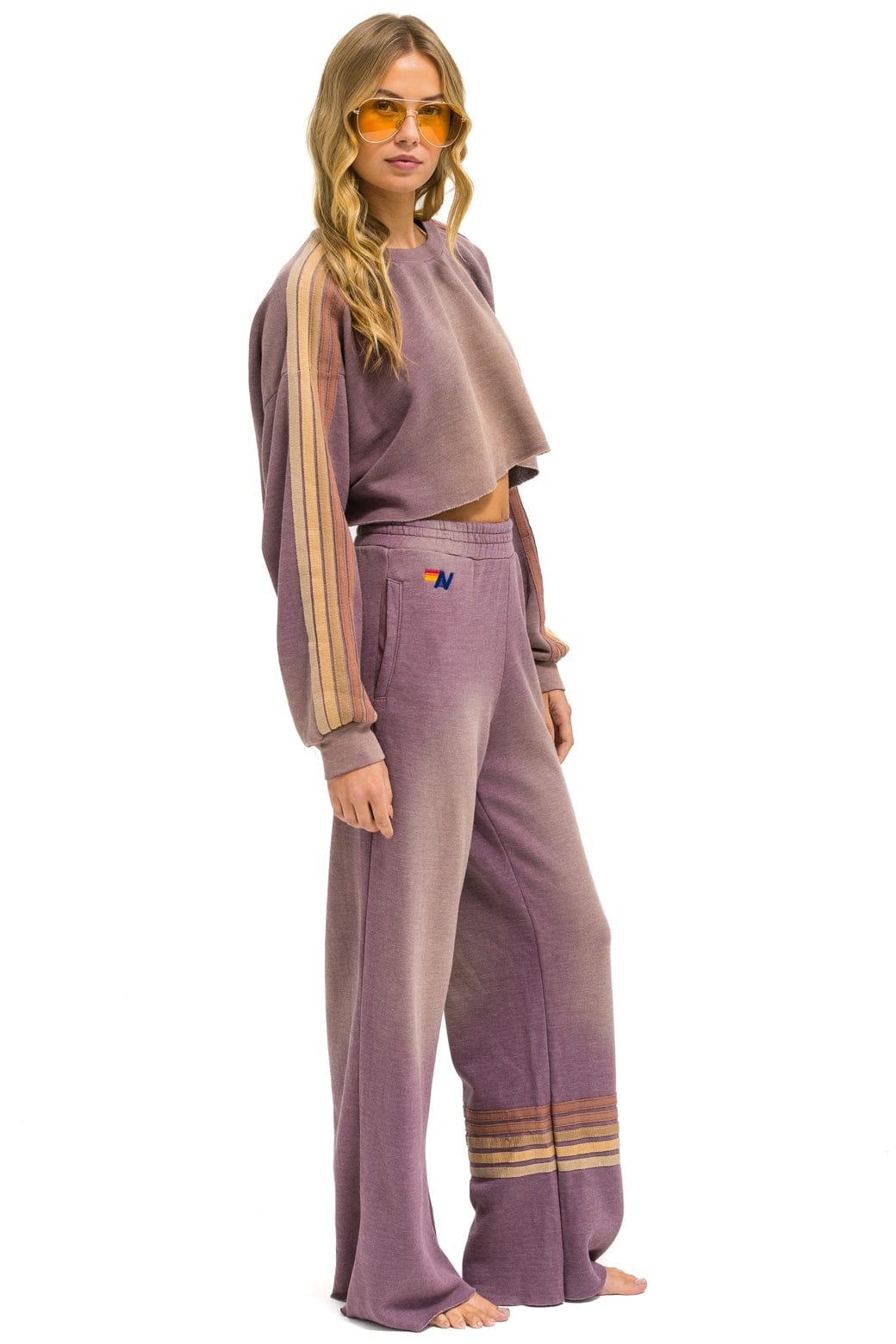 Classic CLASSIC STRIPE CROPPED CREW SWEATSHIRT RELAXED - FADED MOCHA