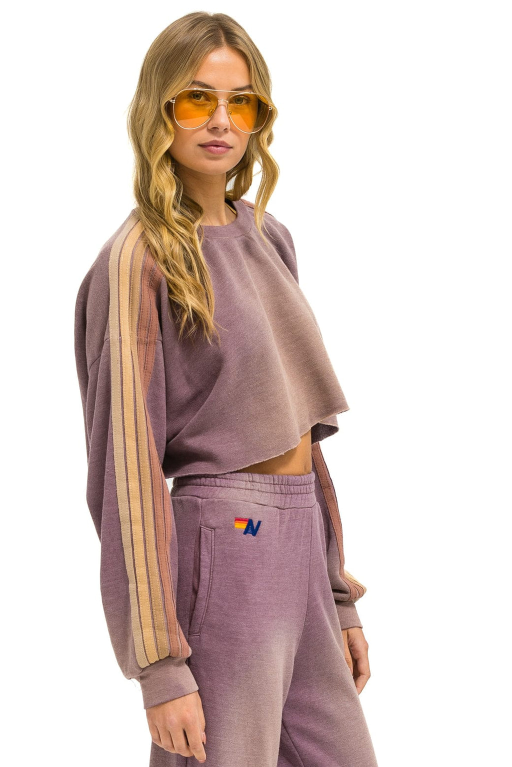 Classic CLASSIC STRIPE CROPPED CREW SWEATSHIRT RELAXED - FADED MOCHA