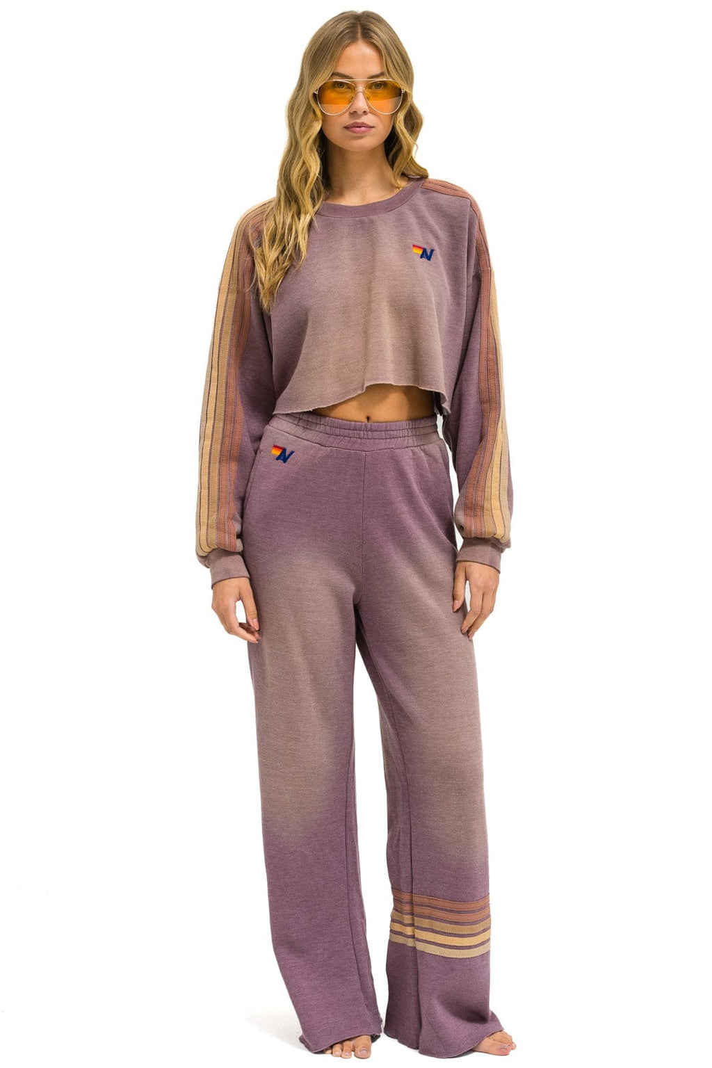 Classic CLASSIC STRIPE CROPPED CREW SWEATSHIRT RELAXED - FADED MOCHA