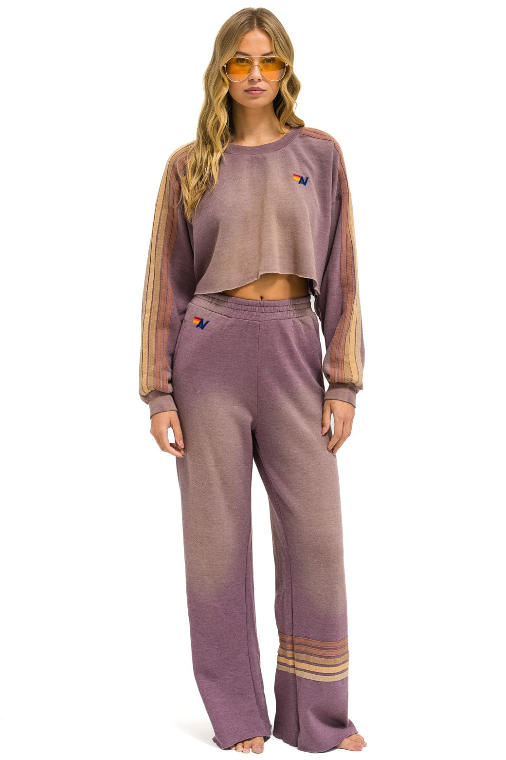 Classic CLASSIC STRIPE CROPPED CREW SWEATSHIRT RELAXED - FADED MOCHA