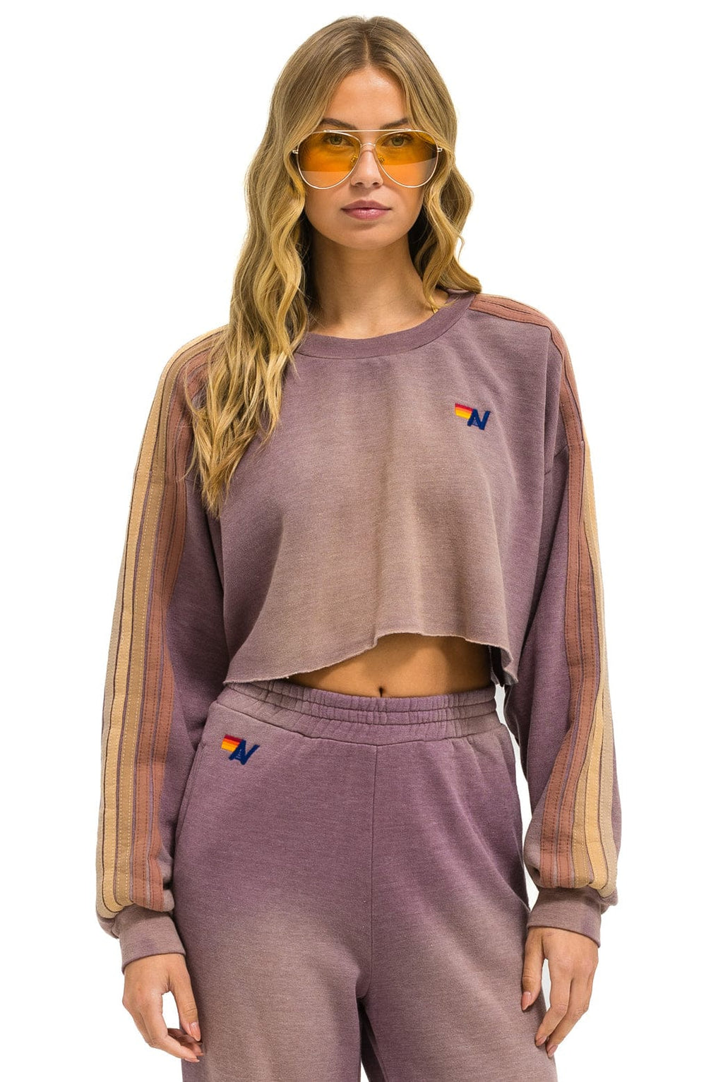 Classic CLASSIC STRIPE CROPPED CREW SWEATSHIRT RELAXED - FADED MOCHA