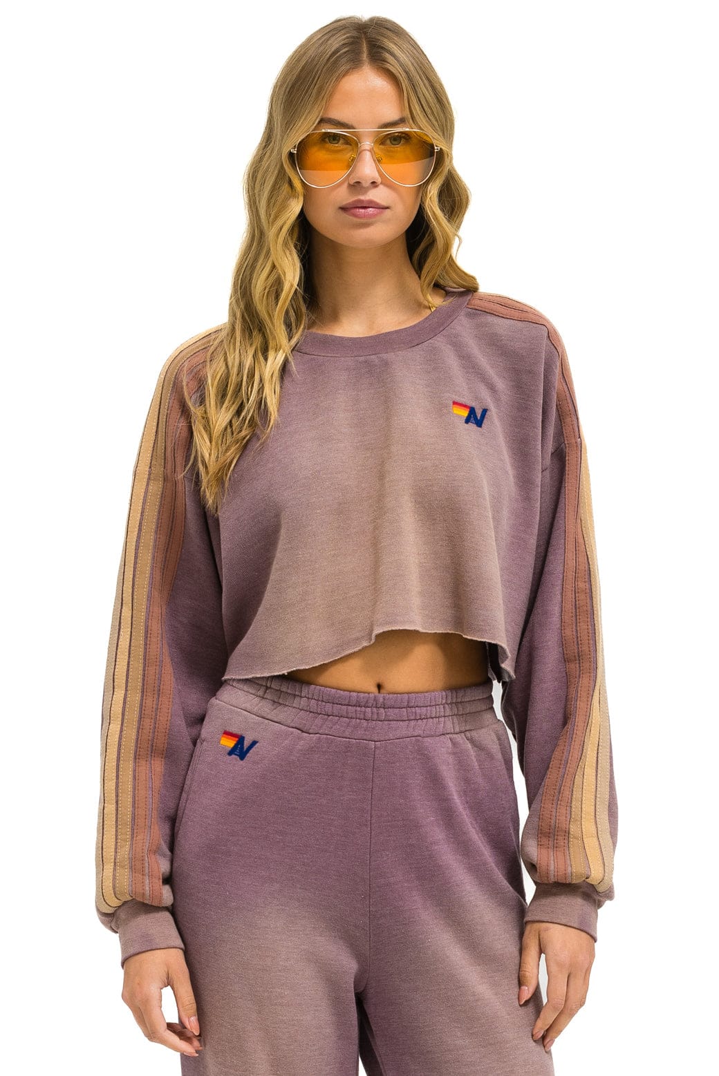 Classic CLASSIC STRIPE CROPPED CREW SWEATSHIRT RELAXED - FADED MOCHA
