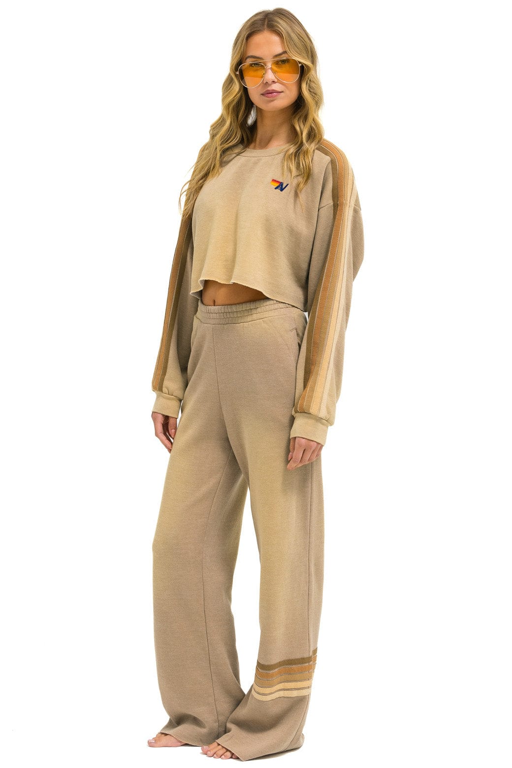Classic RUGBY STITCH WIDE LEG POCKET SWEATPANTS - FADED TAN