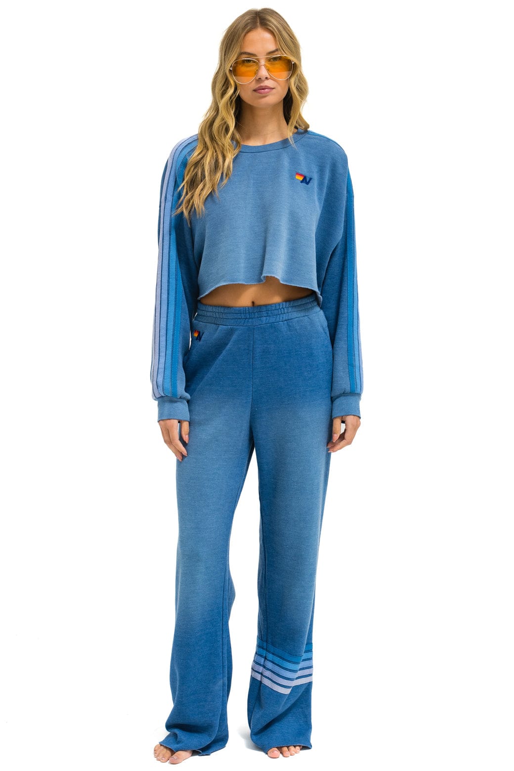 Classic CLASSIC STRIPE CROPPED CREW SWEATSHIRT RELAXED - FADED WATER