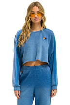 Classic CLASSIC STRIPE CROPPED CREW SWEATSHIRT RELAXED - FADED WATER