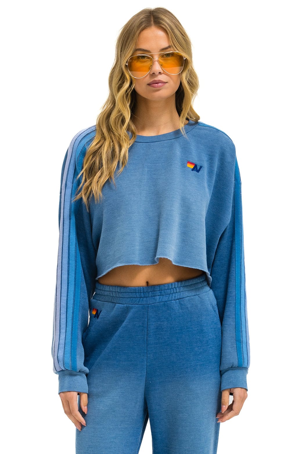 Classic CLASSIC STRIPE CROPPED CREW SWEATSHIRT RELAXED - FADED WATER