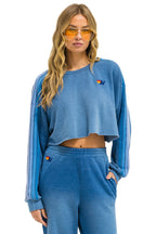 Classic CLASSIC STRIPE CROPPED CREW SWEATSHIRT RELAXED - FADED WATER