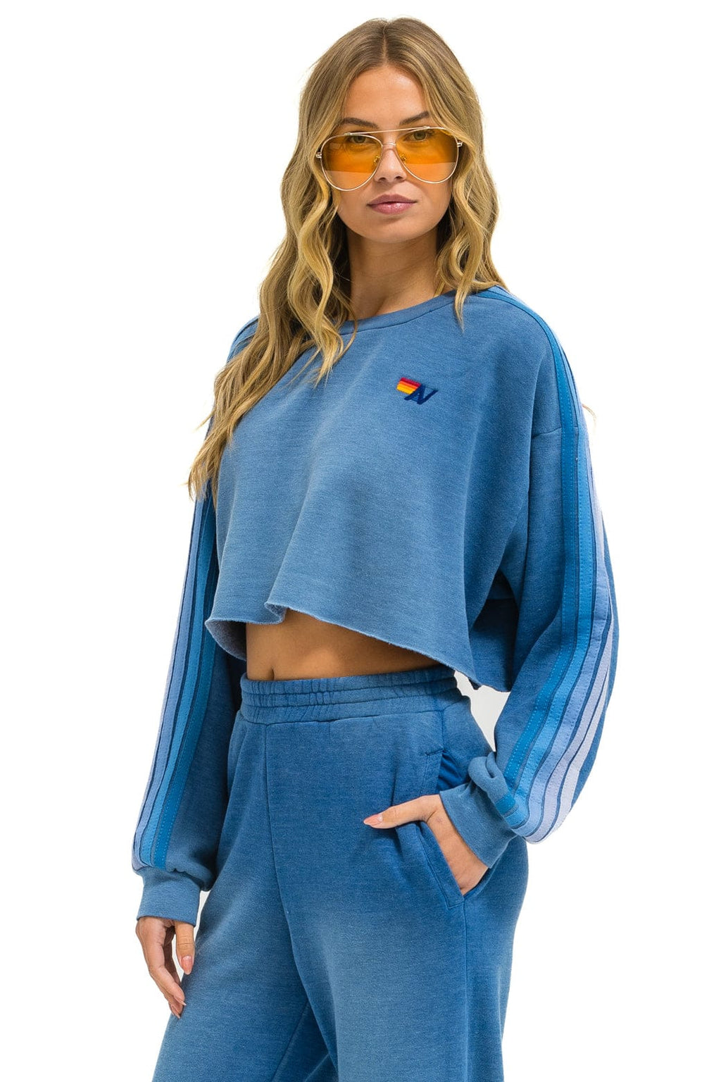 Classic CLASSIC STRIPE CROPPED CREW SWEATSHIRT RELAXED - FADED WATER