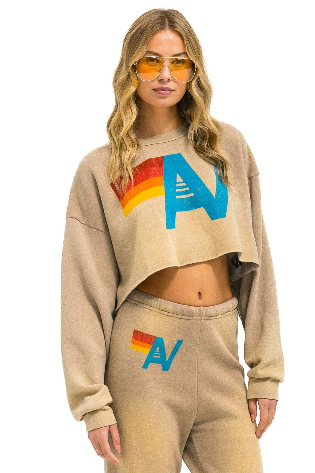 Classic VINTAGE LOGO CROPPED CREW SWEATSHIRT RELAXED - FADED TAN